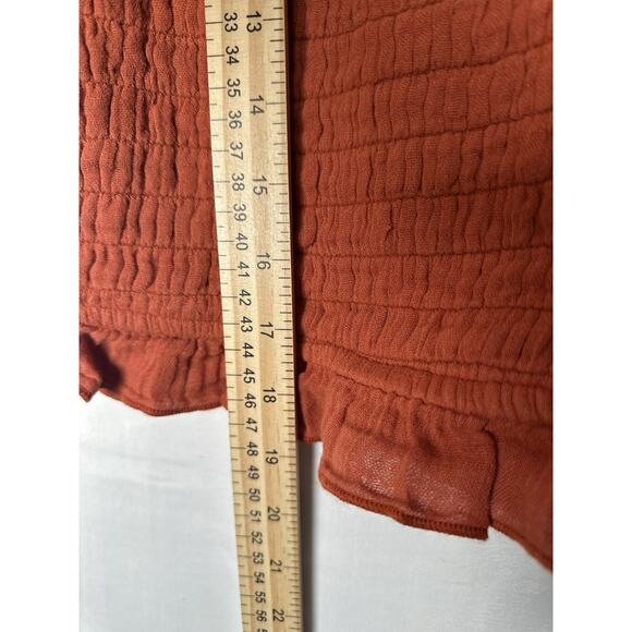 Free People Smocked Top Womens Sz XL Ruffle Peasant Stretchy Cropped Cottagecore - Picture 4 of 8